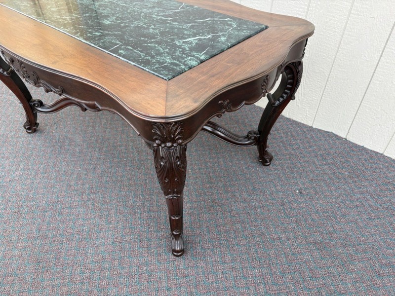 67418 Victorian Mahogany Console Table Desk with Green Marble Top Insert gallery