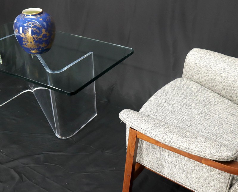Bent Lucite Z-Shape Base Thick Glass Top Coffee Table gallery