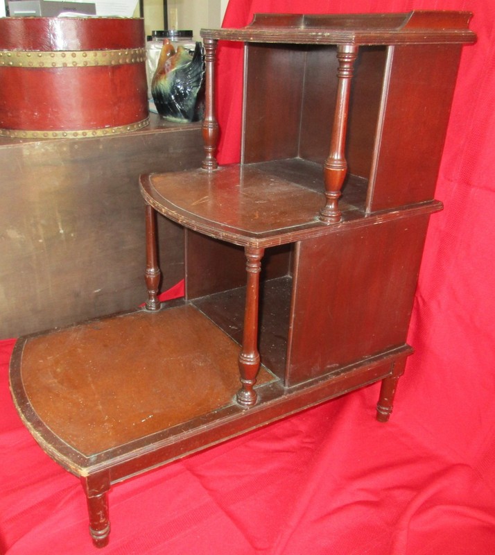 Mahogany Old Wood Wooden Leather 3 Tier Side/End table Imperial Furniture Com.