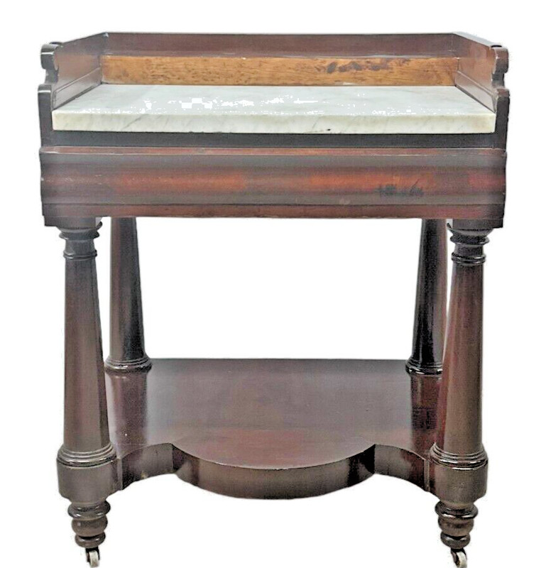 Antique NY Empire classical mixing table 1830 marble top stand mahogany Meeks
