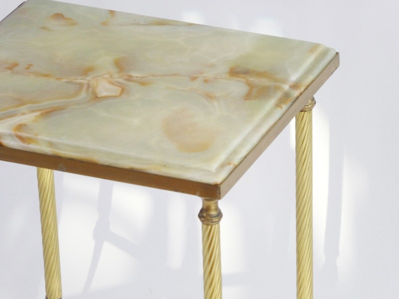 Neoclassical Ornate Small French Side Table with Brass and Onyx gallery