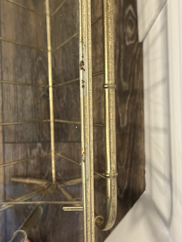 VTG MCM Faux Bamboo Hollywood Regency Brass Glass Top Side Table & Magazine Rack gallery