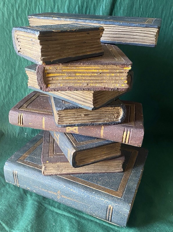 Vintage Side Table Stacked Faux Books Multi Color Hand Painted Wood Sculpture gallery