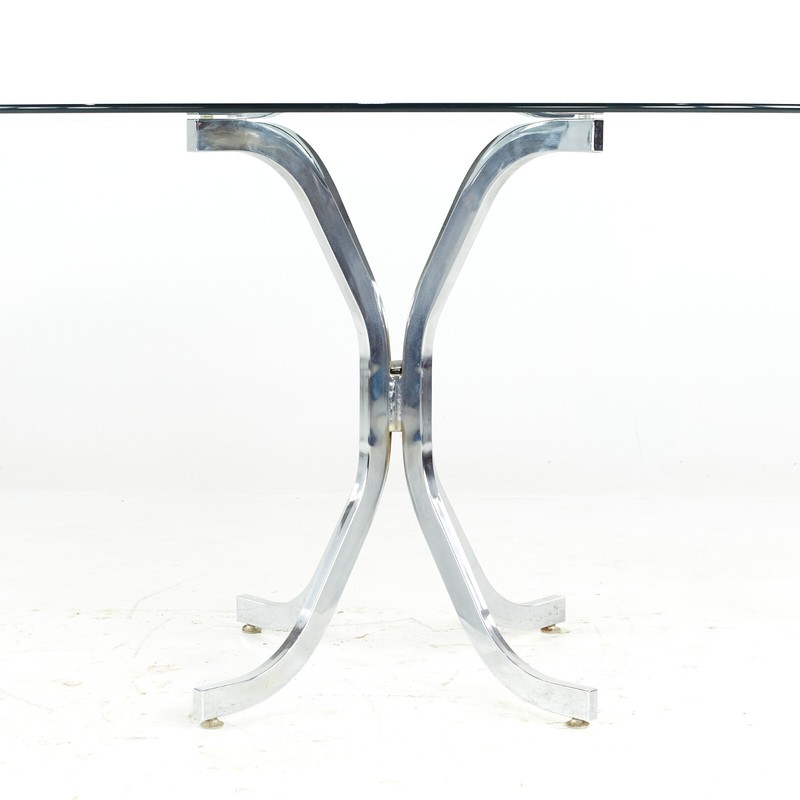 Milo Baughman Style Mid Century Glass and Chrome Dining Room Table gallery