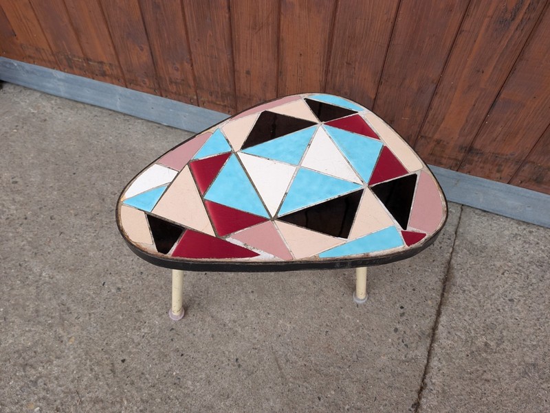 Flower Bench 50s Vintage Flower Table Rockabilly Retro Mosaic Plant Stand Stool gallery