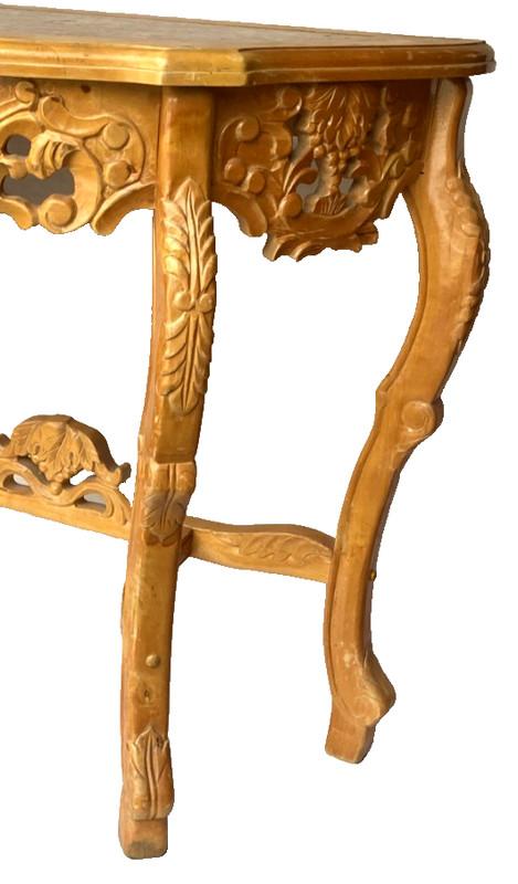 ANTIQUE CARVED SOLID WOOD & MARBLE TOP CONSOLE TABLE+ CORNER STAND VINTAGE- L@@K gallery
