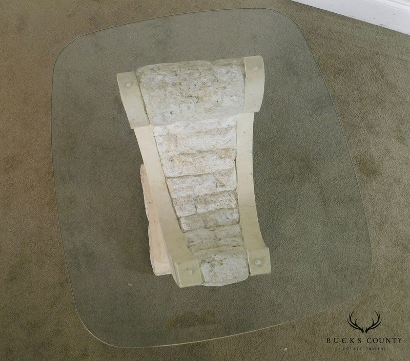 Postmodern Tessellated Marble Glass Top Side Table gallery