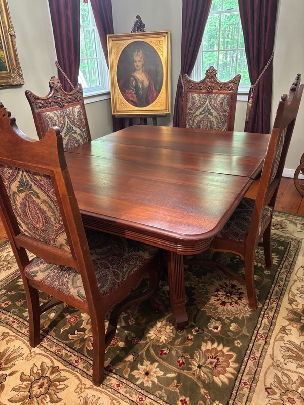 Antique Victorian Eastlake Dining Room Table With Four Matching Eastlake Chairs