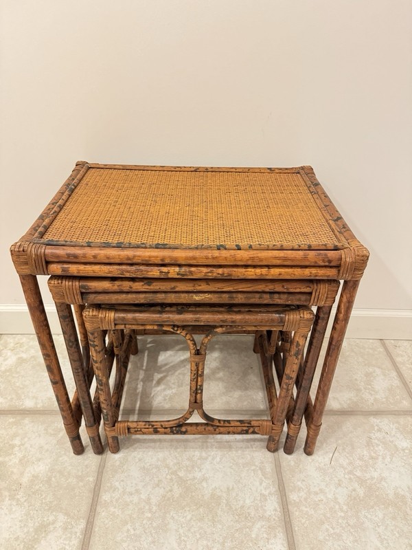 Vintage Bamboo & Wicker Nesting Tables - Set of 3, Boho Decor, Mid-Century Style gallery