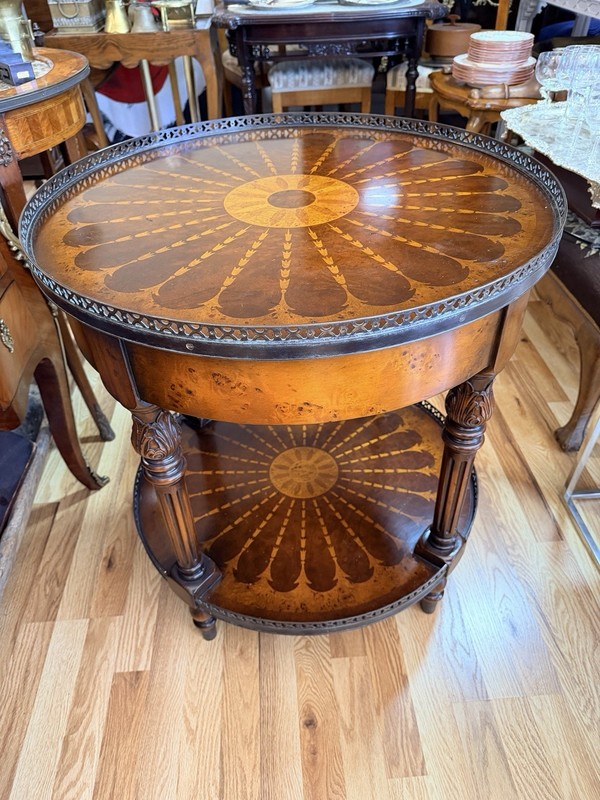 THEODORE ALEXANDER Inlaid 2 Tier Mixed Wood End Table Gallery gallery