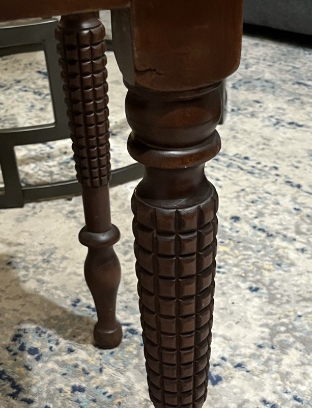 Antique travertine marble inset top side table with corn cob style carved legs gallery
