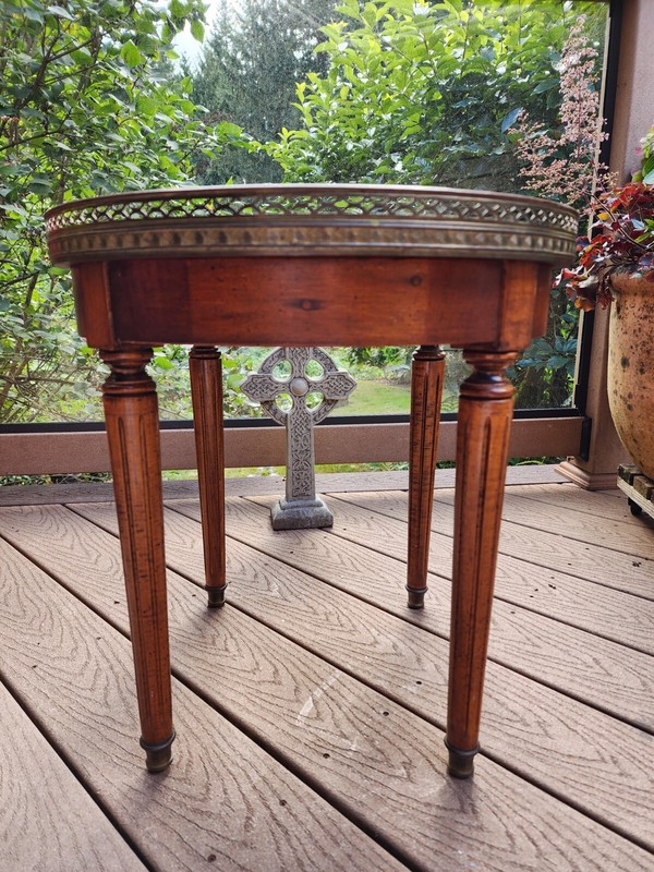 Danby Peach Marble Top Accent Side Table, French LOUIS XVl Style, Brass Accents gallery