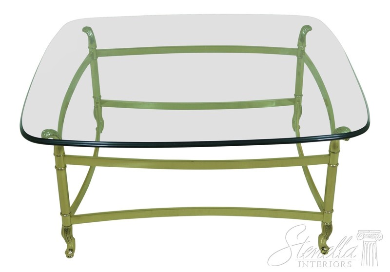 52967EC: LABARGE Brass Base Glass Top Coffee Cocktail Table