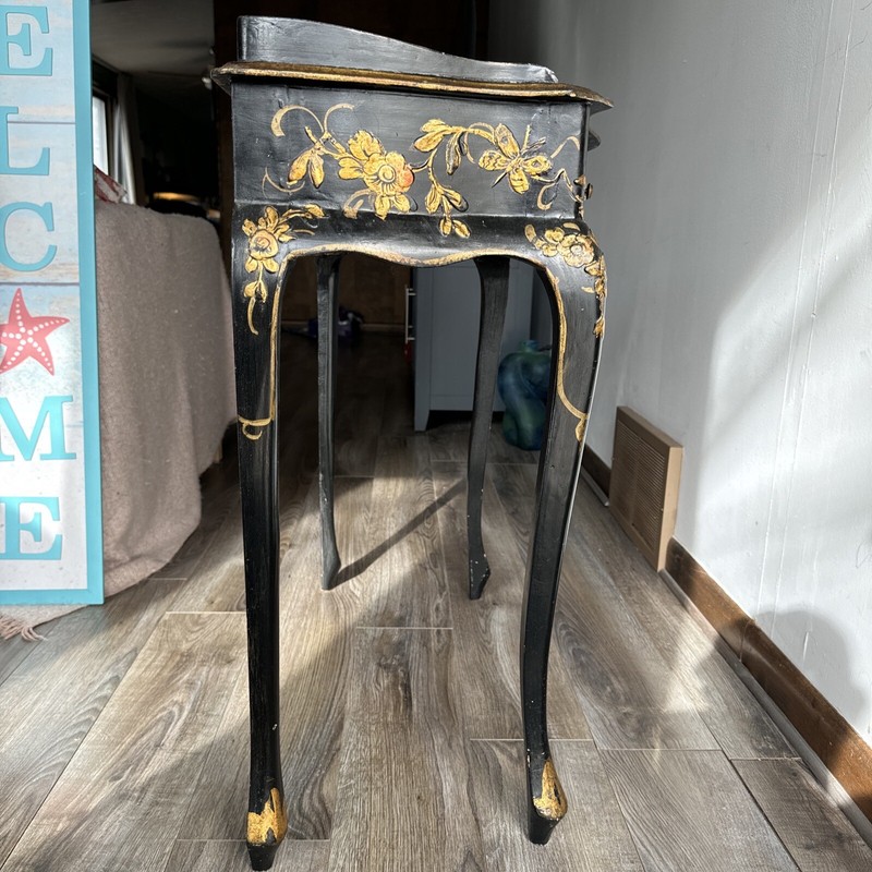 Chinoiserie Hand Painted Table W/Guilt & Ebonized Finish & A Robert Holman Print gallery