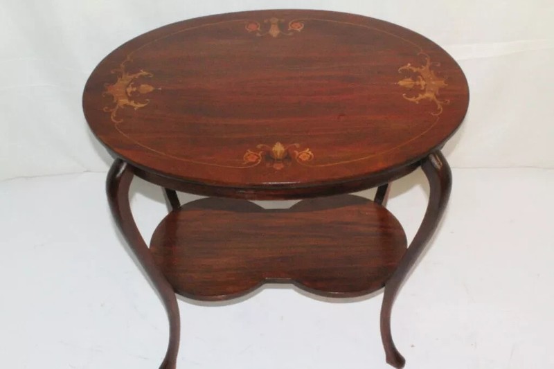 Charming Art Nouveau Inlaid Mahogany Oval Side End Table Circa 1925