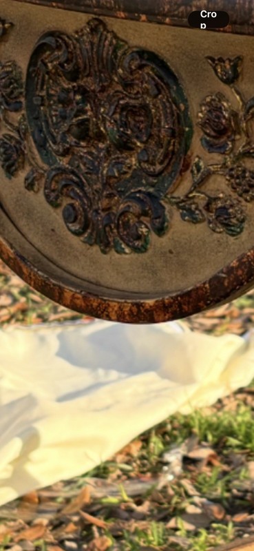 Victorian Antique Half Moon Accent Table Wood Top, Ornate Metal Legs, Carvings