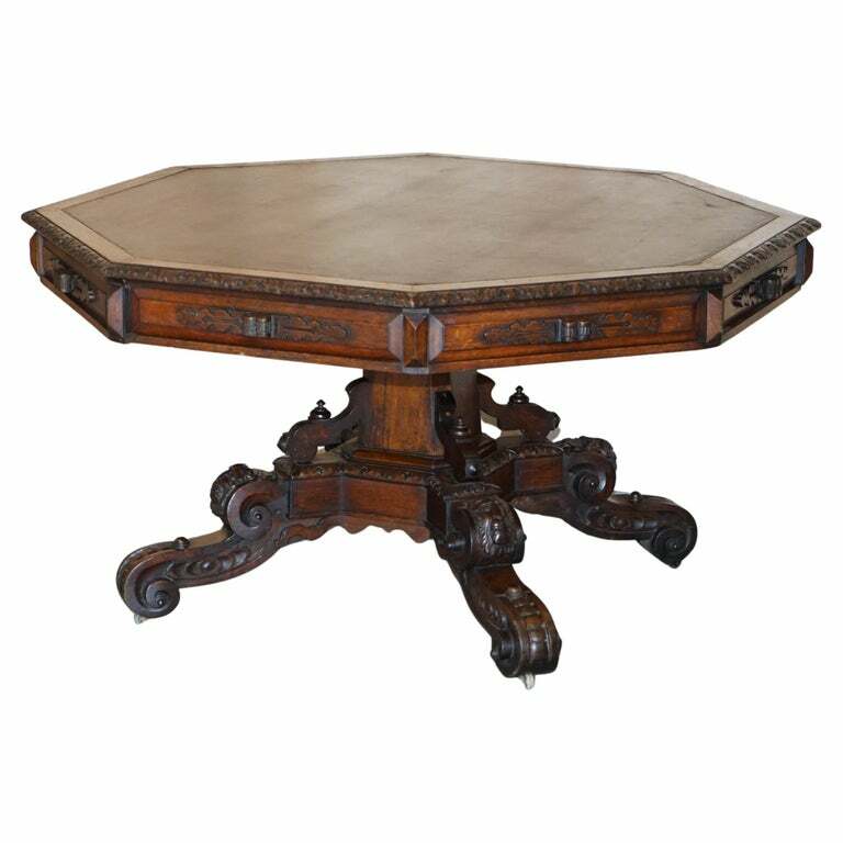 FINE ANTIQUE GOTHIC REVIVAL HAND CARVED LIONS HEAD RENT CENTRE OCCASIONAL TABLE
