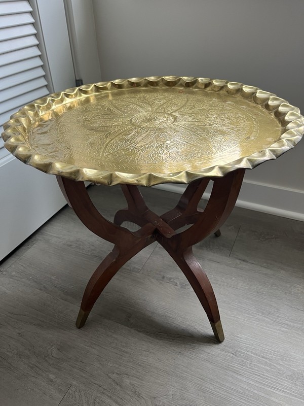 Vtg Mid Century Spider Leg Brass Tray Table Hand Etched Boho Moroccan India