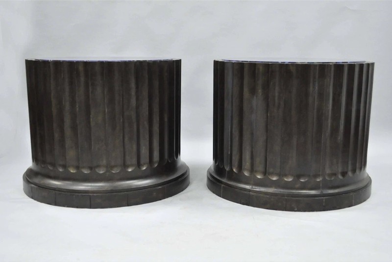 Large Custom Wooden Fluted Column Pedestal w/ Faux Purple Agate Painted Top Pair gallery