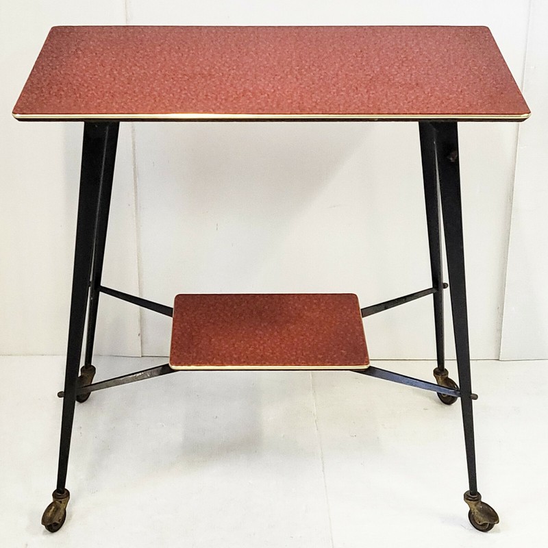 Vintage 1960 Rolling Serving Table In Fused Steel & Skai 60S 1960S gallery