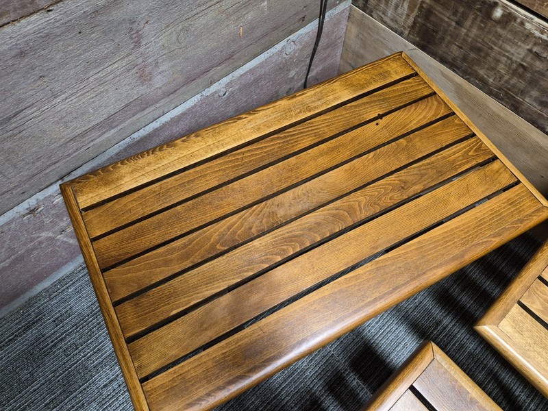 3 pc. YUGOSLAVIA Mid Century Modern Walnut Wood Slat Top Coffee Table Danish gallery