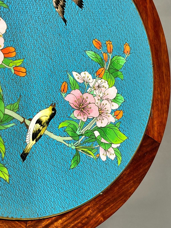 Vintage 16" Chinese Cloisonne Exotic Bird Hardwood Urn/Plant Stand / Table gallery