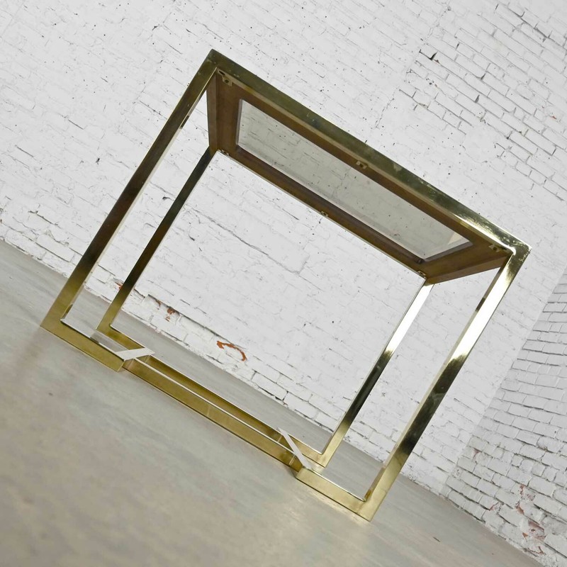 Brass Plated Wood & Glass End Table by Thomasville Furn Style Milo Baughman gallery