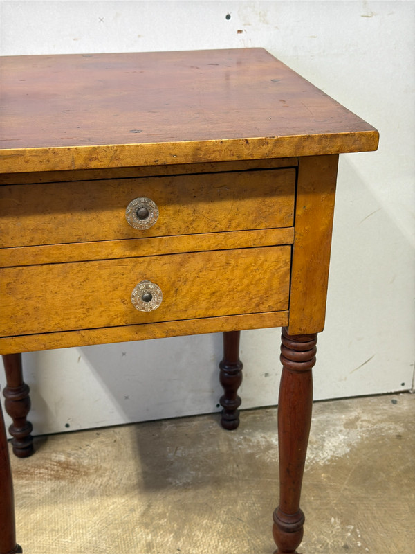antique Birdseye maple & cherry red wash 2 drawer table stand Country Farm gallery