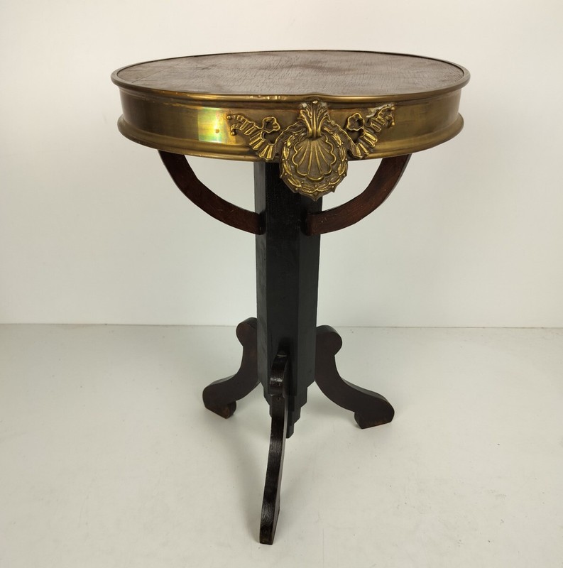Beautiful Tripod Small Side Occasional Table Pedestal Wood brass trims vintage gallery
