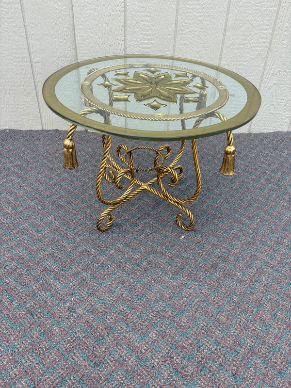 67703 ITALIAN MADE Mid-Century Brass and Glass Round Accent Table gallery