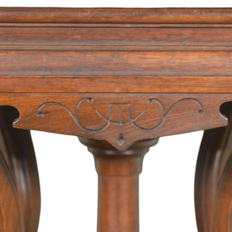 Antique Victorian Marble Top Carved Lamp Table – Walnut Base, 1880s #22593 gallery