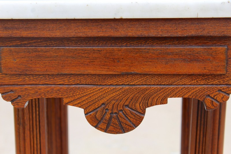 Antique Victorian Eastlake Marble Top Parlor Table | Carved Walnut Side - 1880 gallery