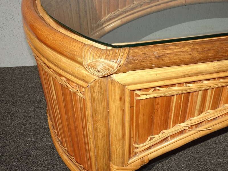 Vintage Bamboo Rattan Coffee Table Tiki Palm Beach Style French Country Style gallery