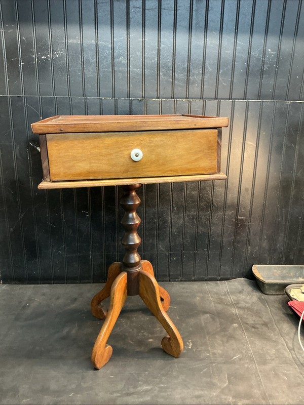 Antique Wooden Pedestal Side Table with Drawer 26”tall 15x15 Table Top Free Ship gallery