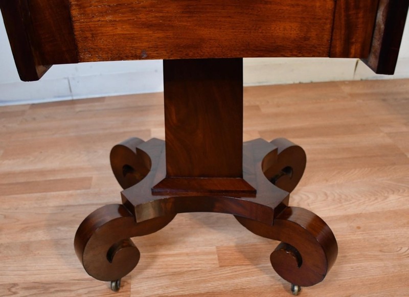 1880s Antique American Empire crotch Mahogany Pembroke drop-leaf work Table gallery