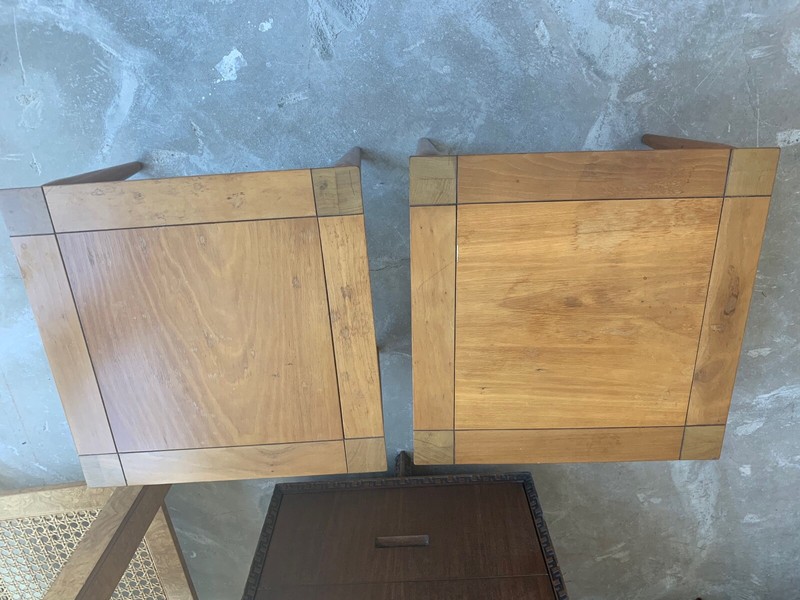 Two Heritage Henredon Vintage  Stamped Mid Century Modern Walnut Side Tables  gallery