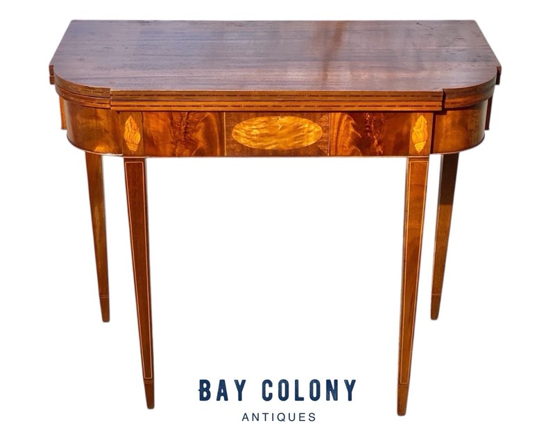 Antique Hepplewhite Style Mahogany & Satinwood Card Table / Console Table