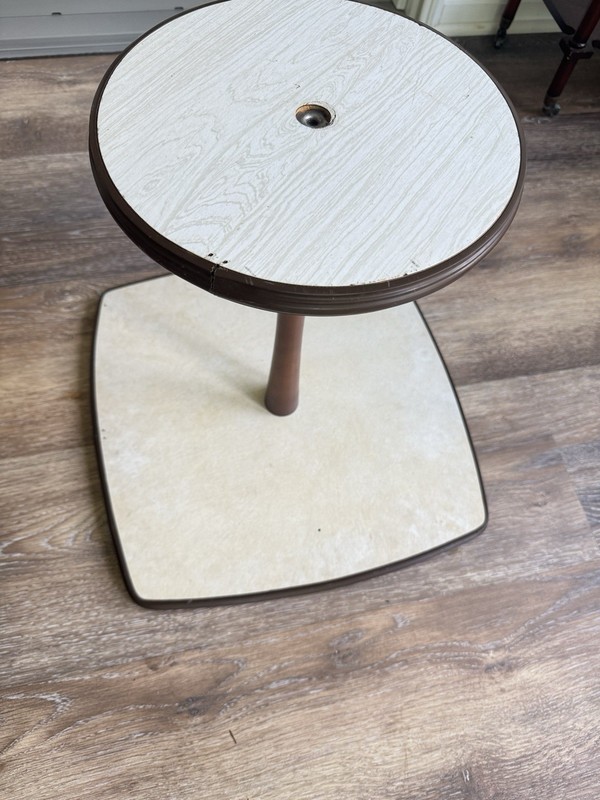 Mid-Century Modern Chess Checkers Game Board Pedestal Table Laminate Wood 18” gallery