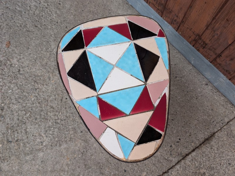 Flower Bench 50s Vintage Flower Table Rockabilly Retro Mosaic Plant Stand Stool gallery