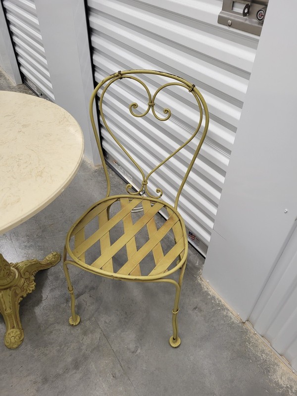 Vintage Cast Iron Table Base with Marble Top and Two Cast Iron Chairs Excellent gallery
