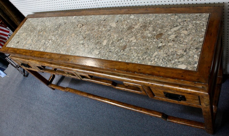 MAITLAND-SMITH Hand Made Oak 2-Drawer Mosaic Top ALTAR TABLE or DESK.35”H x 75”W gallery