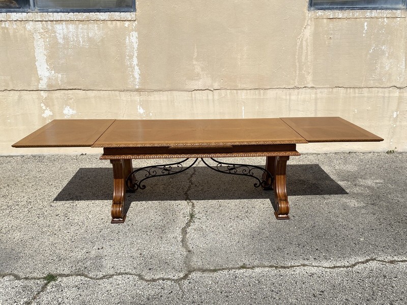 Antique Spanish Baroque Jacobean Oak Wood Refectory Extension Dining Table gallery