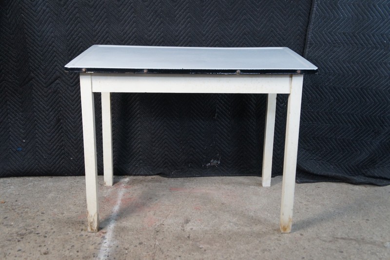Mid Century Enameled Metal Kitchen Hoosier Farmhouse Table Desk 40" gallery