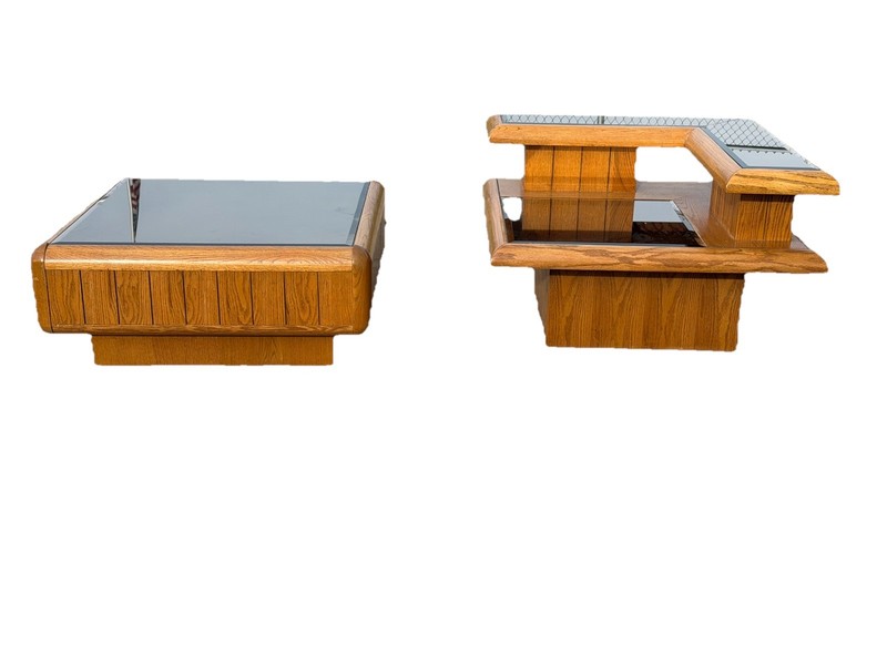 Mid Century Modern Lou Hodges Attributed Coffee Table Tiered End Table Post MCM gallery