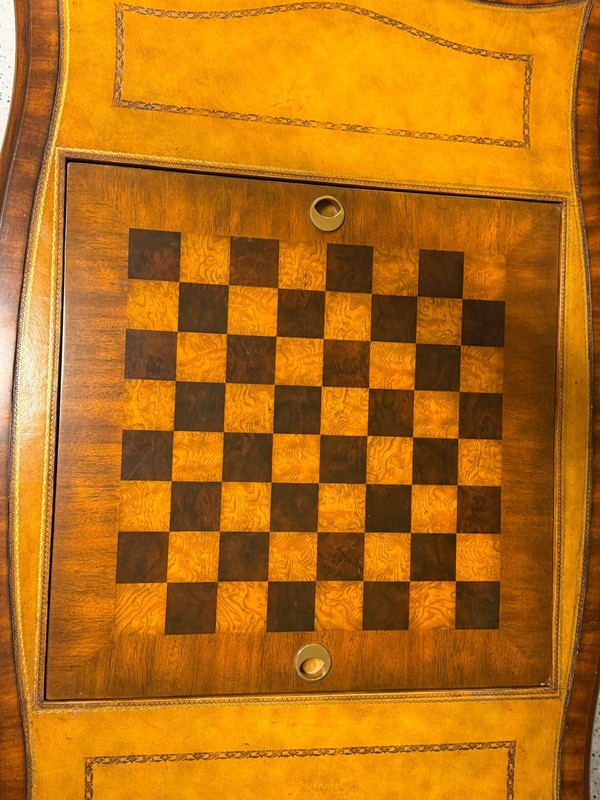 Maitland Smith Game Table Leather top, flip top chess or backgammon game insert gallery