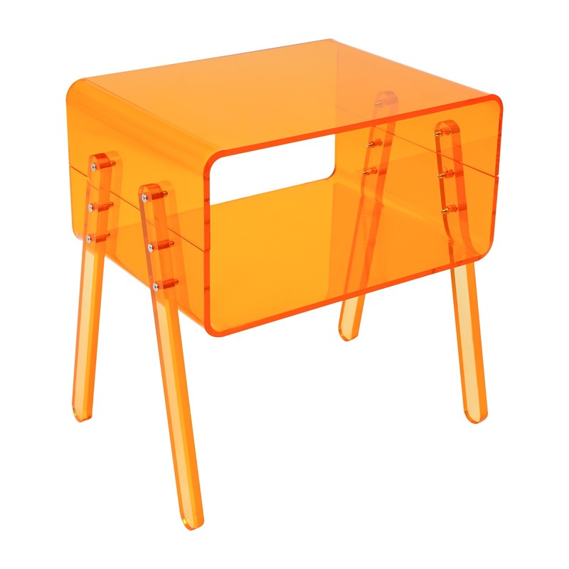 Acrylic Side Table, Orange 2-Tier End Table with Open Storage for Small Spaces gallery