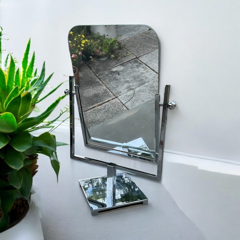 Exquisite Charles Hollis Jones (b. 1945) Double-Sided Nickel Table Mirror (23”h)