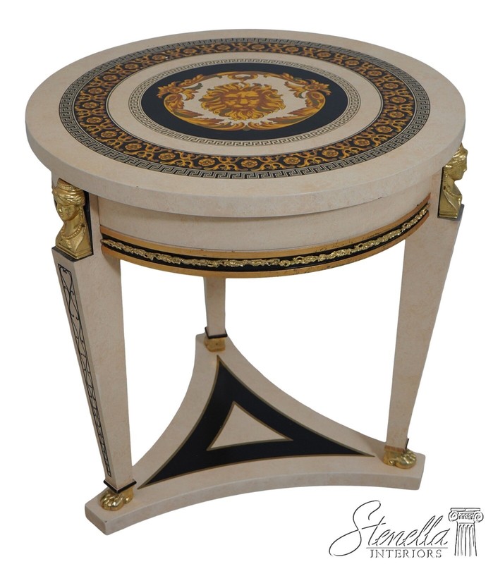 L66760: Versace Style Greek Key Faux Marble Empire Center Table
