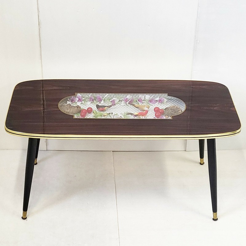 Vintage Coffee Table With Birds 1960 Wood Glass & Formica 60S 1960S gallery