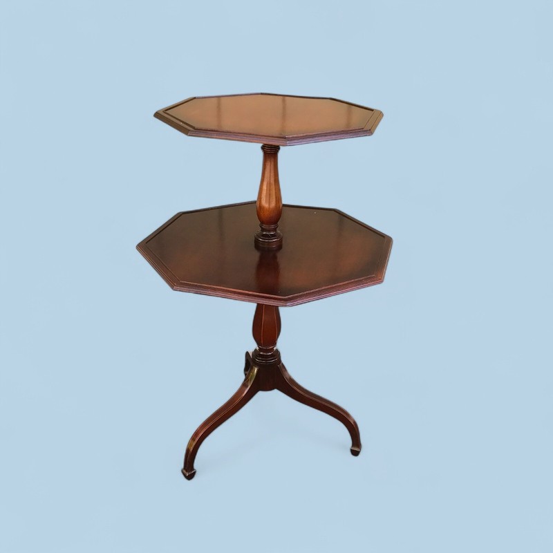 Vintage Margolis Mahogany 2-tiered Octagonal Pie/ Dumbwaiter Side Table